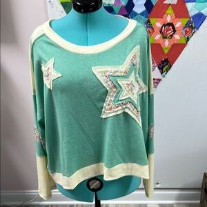 POL Mint Green Star Long Sleeve Top